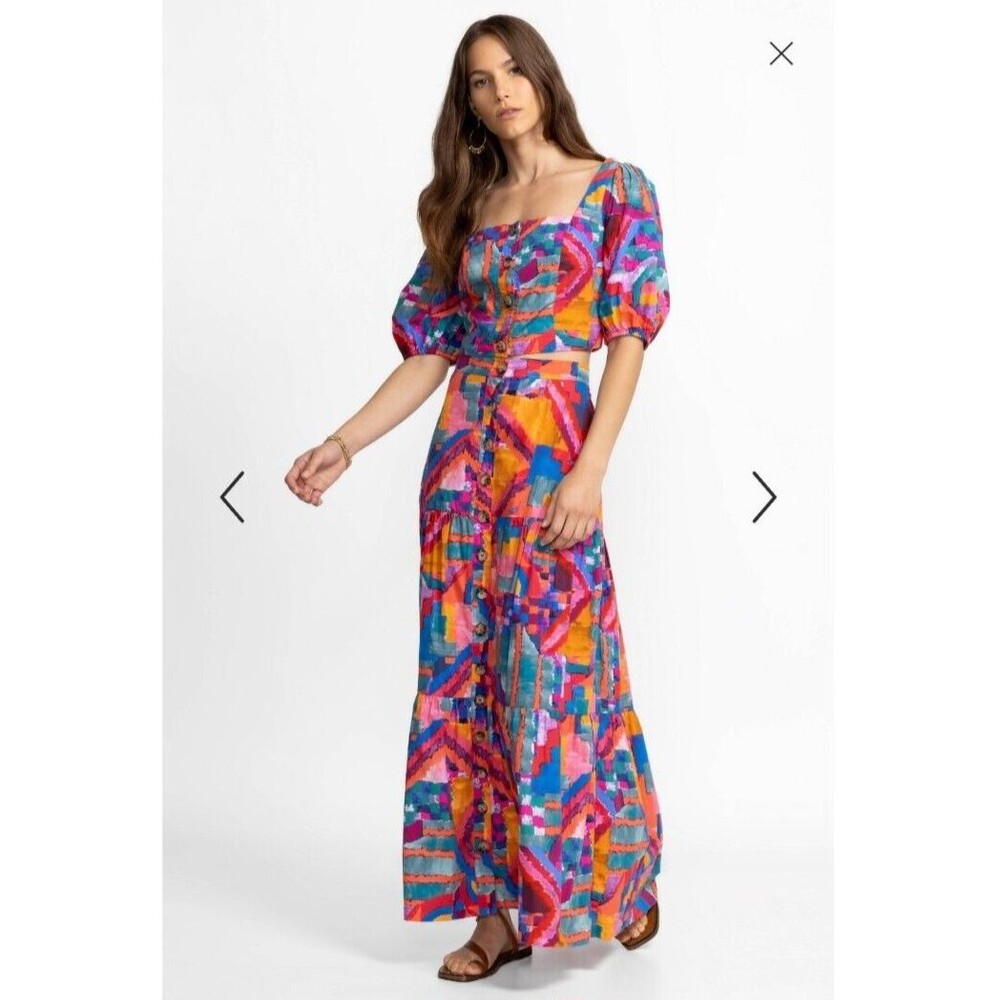 Johnny Was Summer Daydream Maxi Cotton Poplin Skirt XL NEW Beachy BOHO Rainbow - Picture 6 of 8